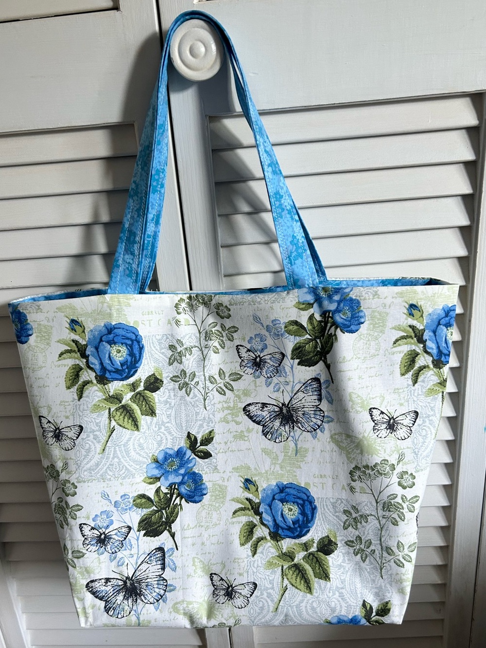 Handmade Tote Bag Colorful Floral Butterflies Fabric Market Bag Shoulder Purse - Picture 3 of 9